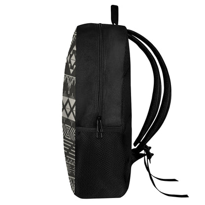 Black And Beige Aztec Pattern Print 17 Inch Backpack
