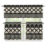 Black And Beige Aztec Pattern Print 3 Piece Kitchen Curtains
