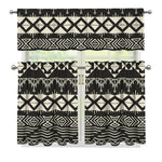 Black And Beige Aztec Pattern Print 3 Piece Kitchen Curtains