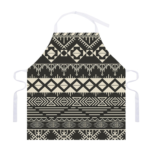 Black And Beige Aztec Pattern Print Adjustable Apron