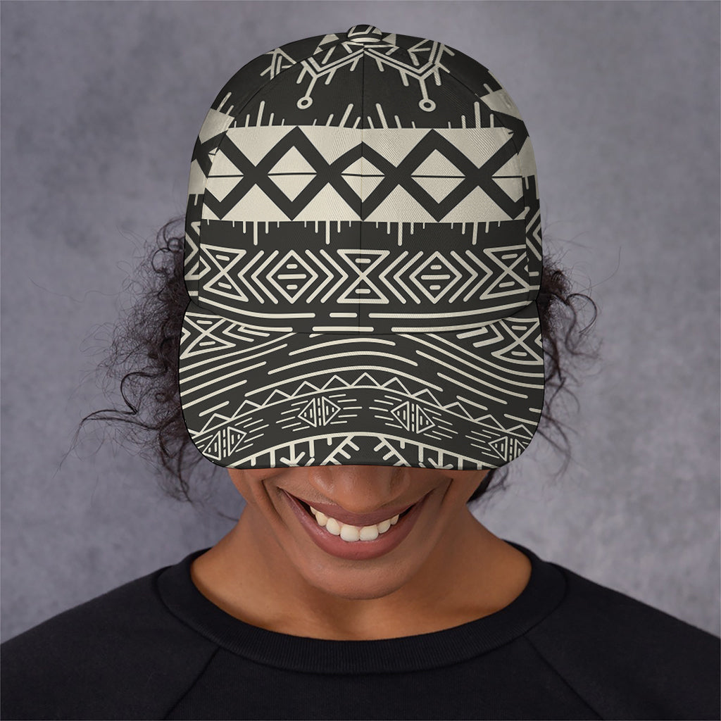 Black And Beige Aztec Pattern Print Baseball Cap