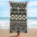Black And Beige Aztec Pattern Print Beach Towel
