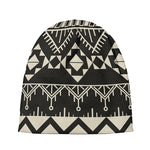 Black And Beige Aztec Pattern Print Beanie