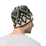 Black And Beige Aztec Pattern Print Beanie