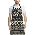 Black And Beige Aztec Pattern Print Bib Apron With Pocket