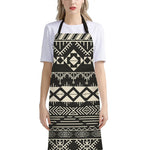 Black And Beige Aztec Pattern Print Bib Apron With Pocket