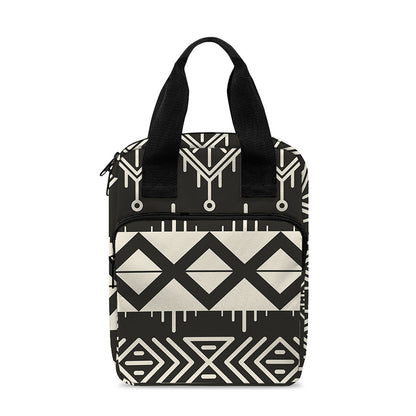 Black And Beige Aztec Pattern Print Bible Tote Bag
