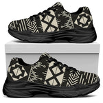 Black And Beige Aztec Pattern Print Black Chunky Shoes