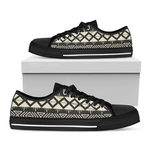 Black And Beige Aztec Pattern Print Black Low Top Sneakers