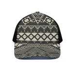 Black And Beige Aztec Pattern Print Black Mesh Trucker Cap