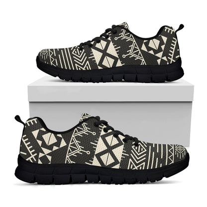 Black And Beige Aztec Pattern Print Black Running Shoes