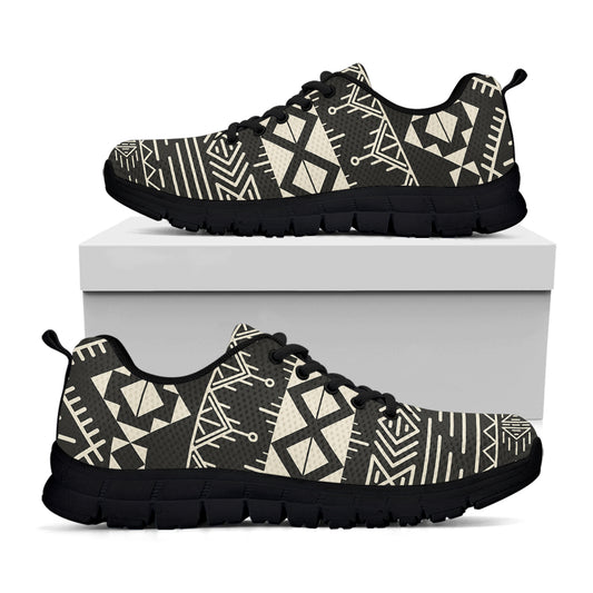 Black And Beige Aztec Pattern Print Black Running Shoes