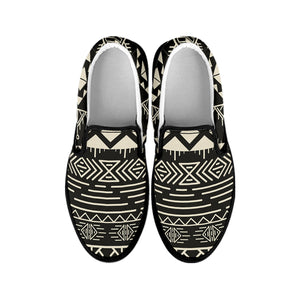 Black And Beige Aztec Pattern Print Black Slip On Sneakers