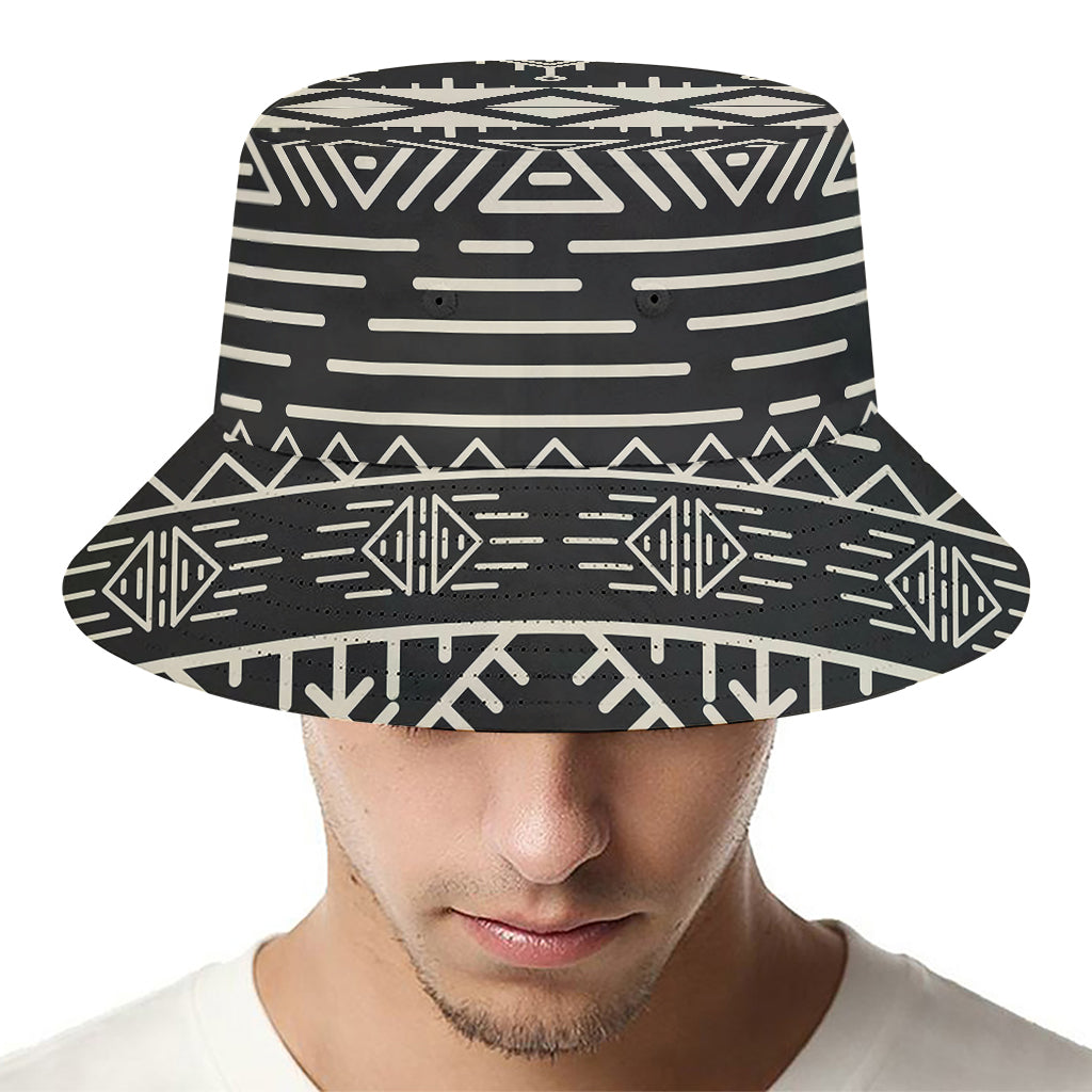Black And Beige Aztec Pattern Print Bucket Hat