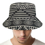 Black And Beige Aztec Pattern Print Bucket Hat