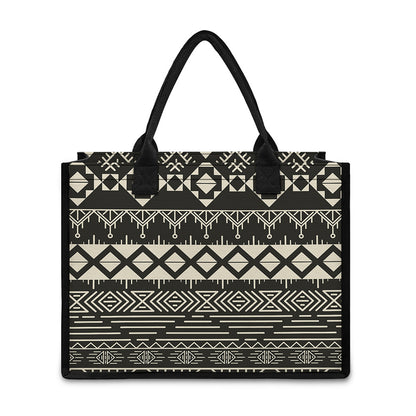 Black And Beige Aztec Pattern Print Canvas Tote Bag