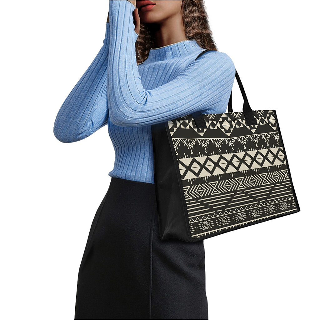 Black And Beige Aztec Pattern Print Canvas Tote Bag