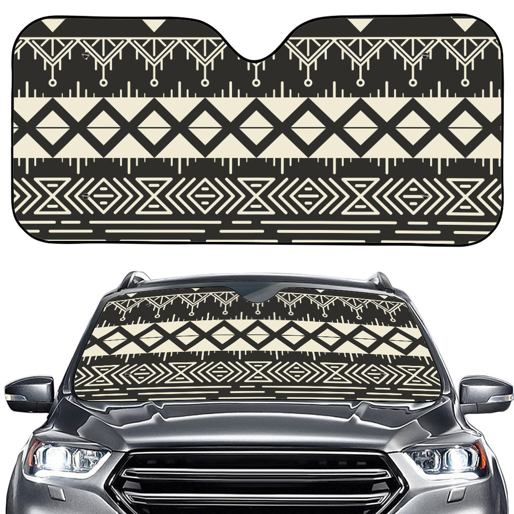 Black And Beige Aztec Pattern Print Car Windshield Sun Shade