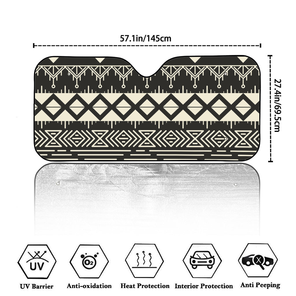 Black And Beige Aztec Pattern Print Car Windshield Sun Shade