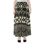 Black And Beige Aztec Pattern Print Chiffon Maxi Skirt