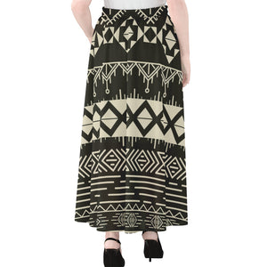 Black And Beige Aztec Pattern Print Chiffon Maxi Skirt