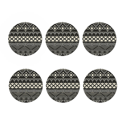Black And Beige Aztec Pattern Print Coaster Set