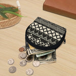 Black And Beige Aztec Pattern Print Coin Purse