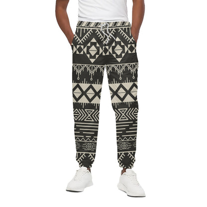 Black And Beige Aztec Pattern Print Cotton Pants