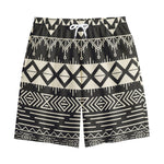 Black And Beige Aztec Pattern Print Cotton Shorts