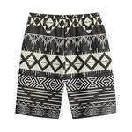 Black And Beige Aztec Pattern Print Cotton Shorts