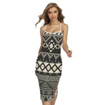 Black And Beige Aztec Pattern Print Cross Back Cami Dress
