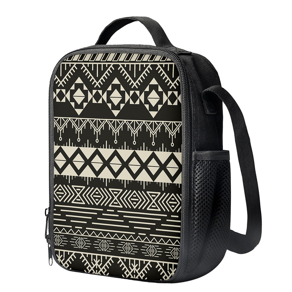 Black And Beige Aztec Pattern Print Crossbody Lunch Bag