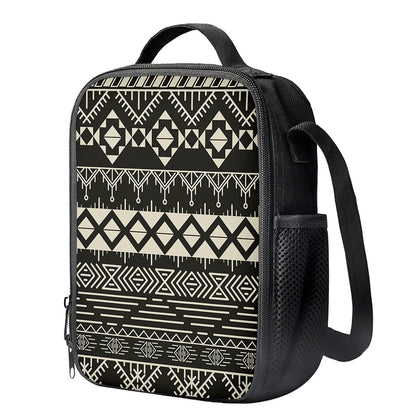 Black And Beige Aztec Pattern Print Crossbody Lunch Bag