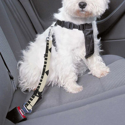 Black And Beige Aztec Pattern Print Dog Seat Belt