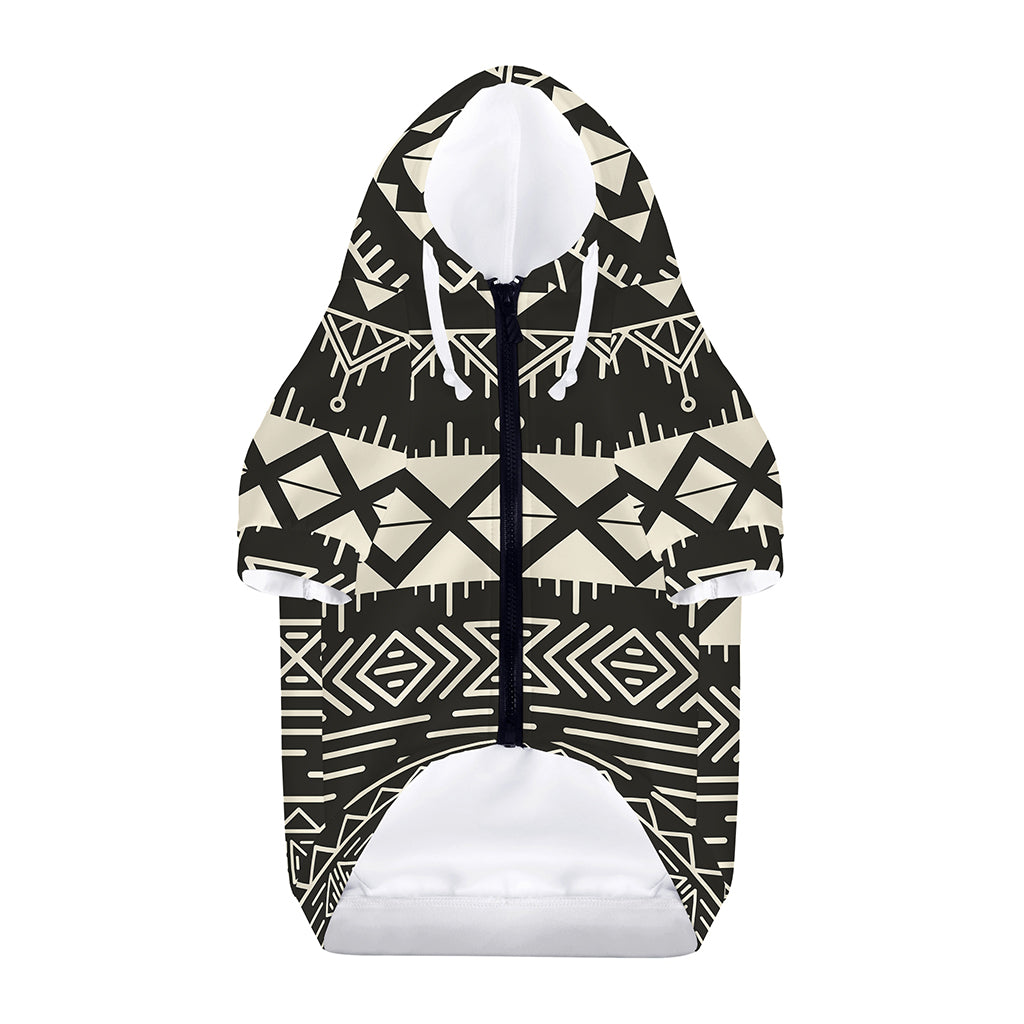 Black And Beige Aztec Pattern Print Dog Zip Up Hoodie