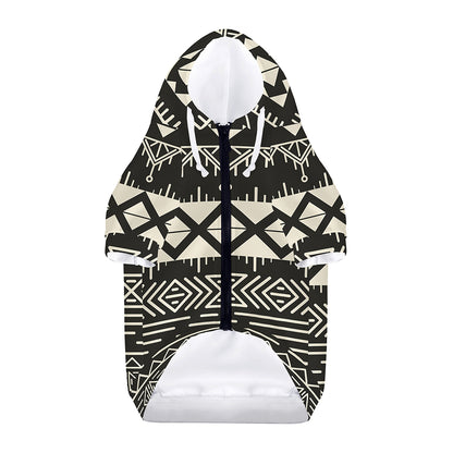 Black And Beige Aztec Pattern Print Dog Zip Up Hoodie