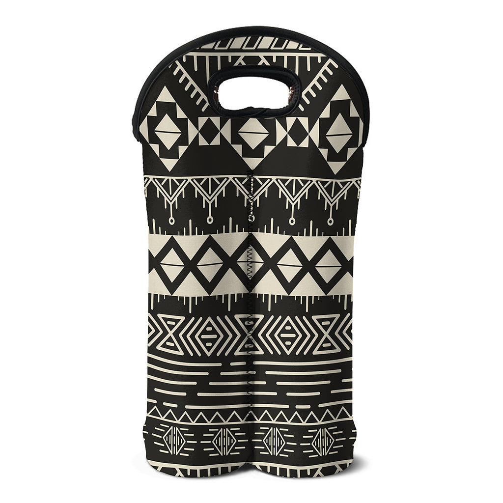 Black And Beige Aztec Pattern Print Double Neoprene Wine Tote