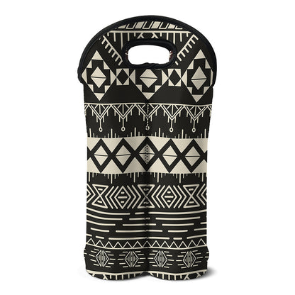 Black And Beige Aztec Pattern Print Double Neoprene Wine Tote
