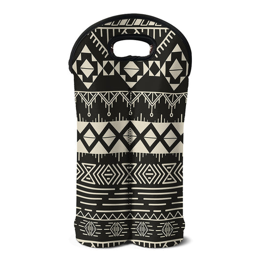 Black And Beige Aztec Pattern Print Double Neoprene Wine Tote