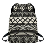 Black And Beige Aztec Pattern Print Drawstring Backpack