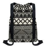 Black And Beige Aztec Pattern Print Drawstring Backpack