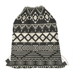 Black And Beige Aztec Pattern Print Drawstring Bag