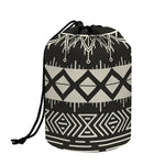 Black And Beige Aztec Pattern Print Drawstring Makeup Bag