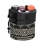 Black And Beige Aztec Pattern Print Drawstring Makeup Bag