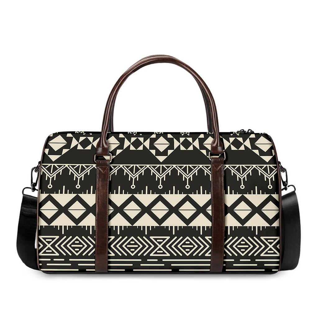 Black And Beige Aztec Pattern Print Duffle Bag
