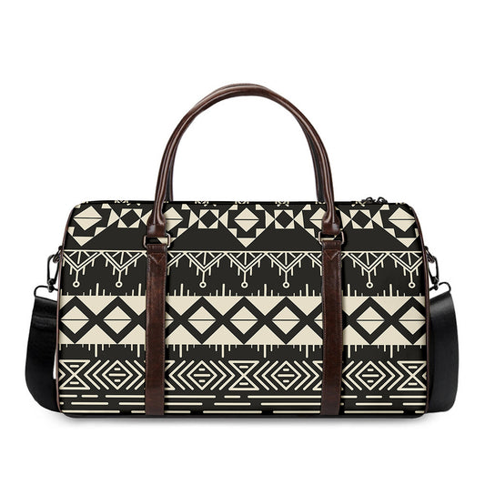 Black And Beige Aztec Pattern Print Duffle Bag