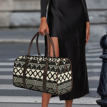 Black And Beige Aztec Pattern Print Duffle Bag