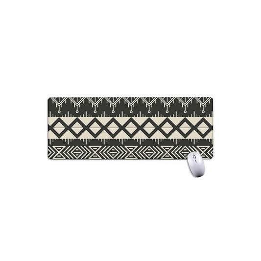 Black And Beige Aztec Pattern Print Extended Mouse Pad