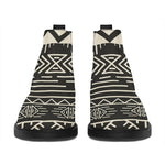 Black And Beige Aztec Pattern Print Flat Ankle Boots