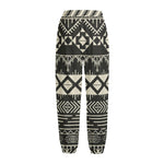 Black And Beige Aztec Pattern Print Fleece Lined Knit Pants